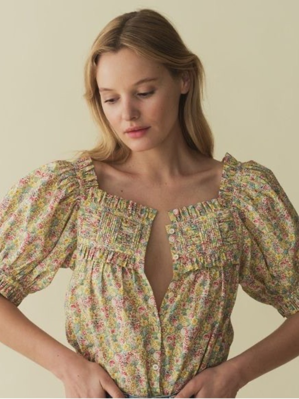 Doen Farley Blouse in Cotton Chrysanthemum Sky Floral Liberty Fabric size M NWOT